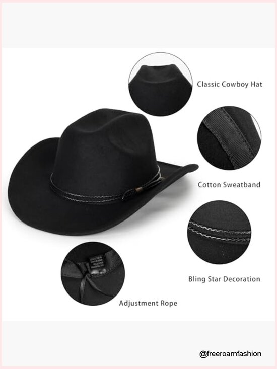 Classic Western Felt Cowboy Hat Wide Brim Belt Buckle Unisex main image 4